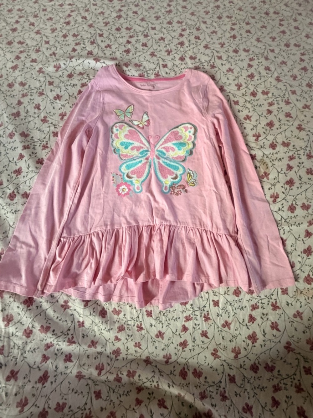 Cynthia Rowley Pink Long-Sleeve Butterfly Peplum Top